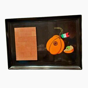 Vintage Mid-Century Couroc Cheese Board / Tray, Black & Wood, Italian Provolone